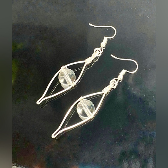 HANDMADE Genuine Clear Quartz Wrapped Dangle Earrings - Picture 1 of 9